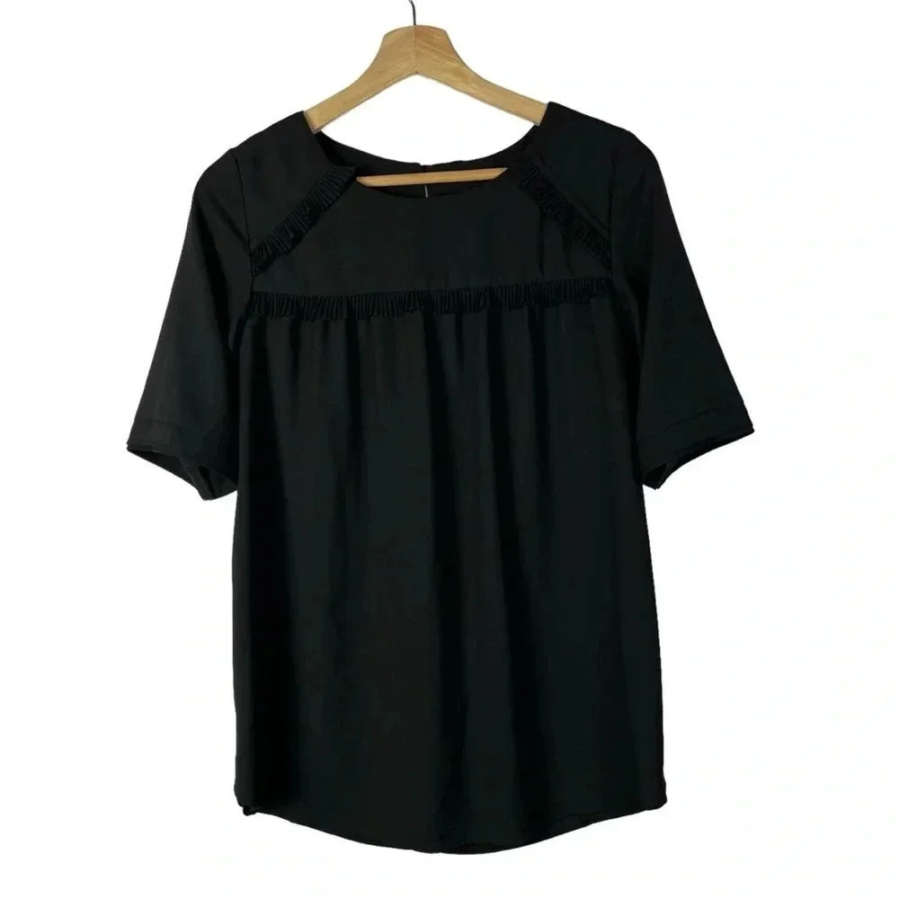 Boutique OZOC Black Ruffle Detail Short Sleeve Blouse M